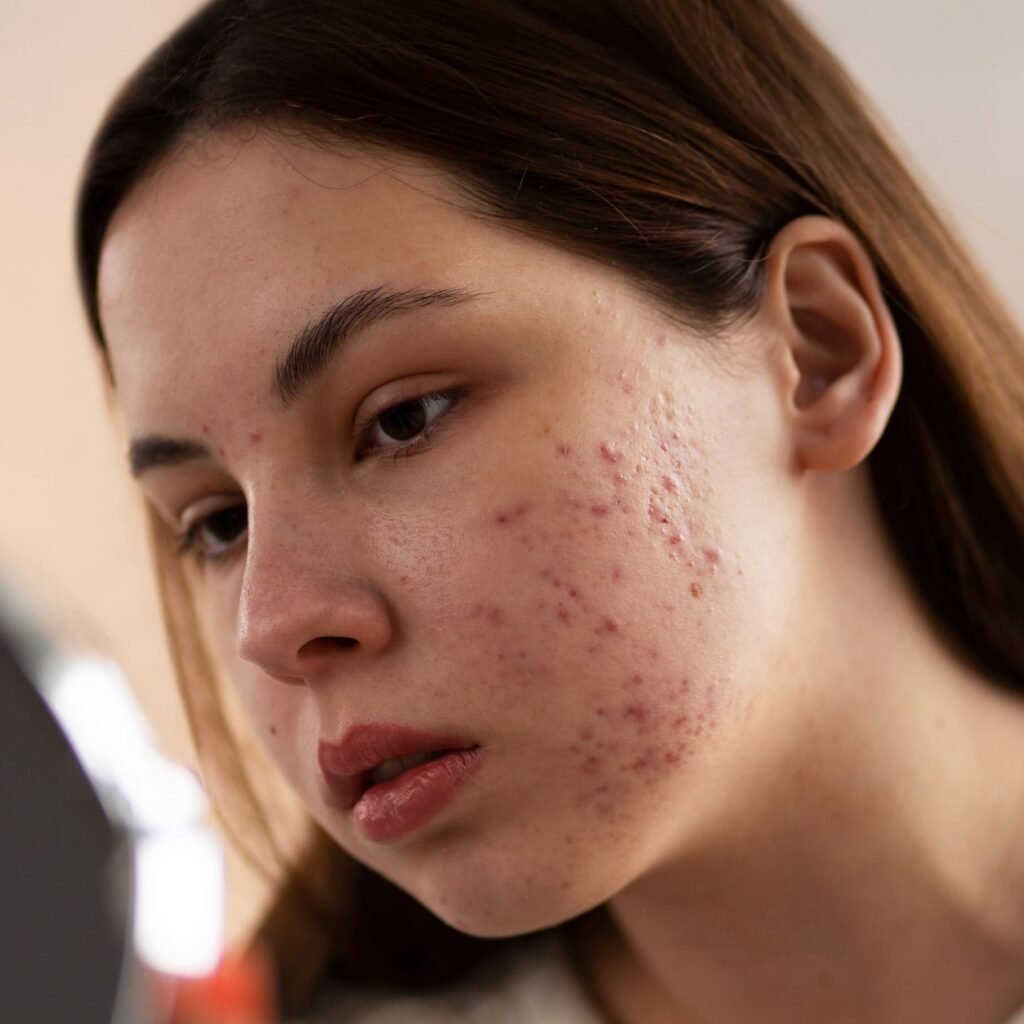 Woman with acne-prone skin