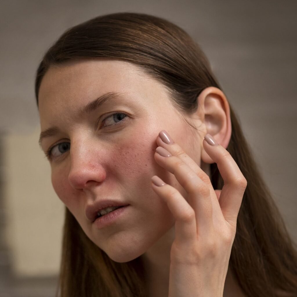 Woman with sensitive skin type